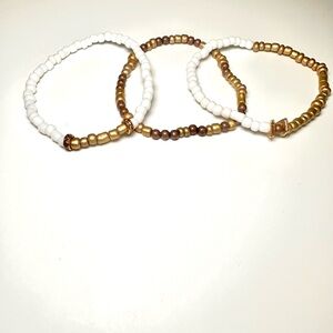 Elegant Gold and White Beaded Bracelet Set